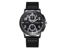 Relógio masculino simples para negócios com pulseira de PU, movimento de quartzo, preto.