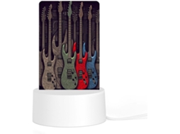 Luminária noturna de LED acrílica plug and play com base de plástico, estampa de guitarra, brilho uniforme.