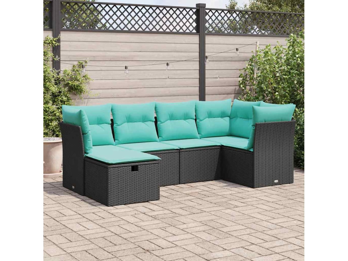 Vidaxl 6 Pcs Conjunto Sofás De Jardim C/ Almofadões Vime Pe Preto