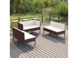 Vidaxl 6 Pcs Conjunto Lounge Jardim C/ Almofadões Vime Pe Castanho