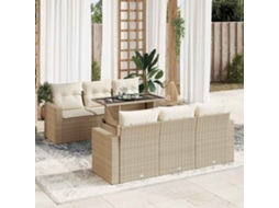 Vidaxl 7 Pcs Conjunto De Sofás P/ Jardim Com Almofadões Vime Pe Bege