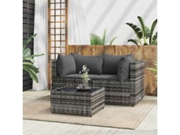 Conjunto Lounge de Jardim 3 Pcs C/ Almofadões Vime Pe Cinzento Dkd Home Decor