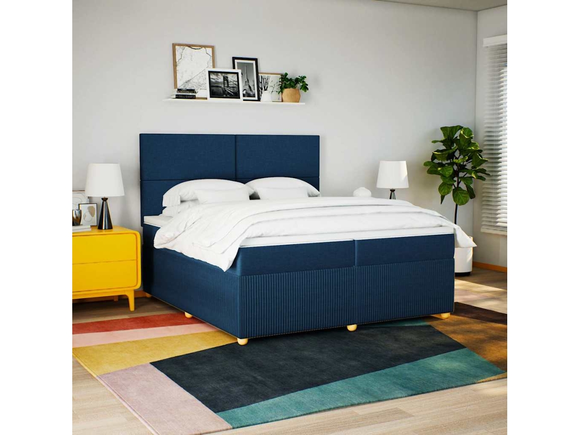 Vidaxl Cama Com Molas/colchão 200x200 Cm Tecido Azul