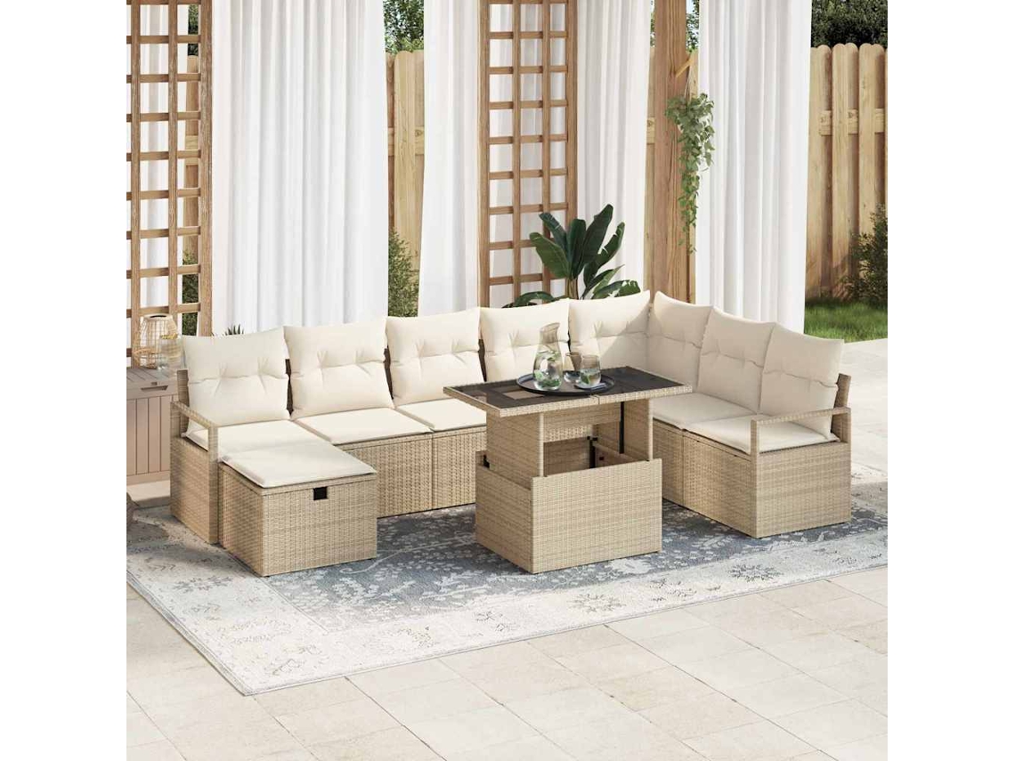 Vidaxl Conjunto De Sofá De Jardim 9 Unid. Vime Pe