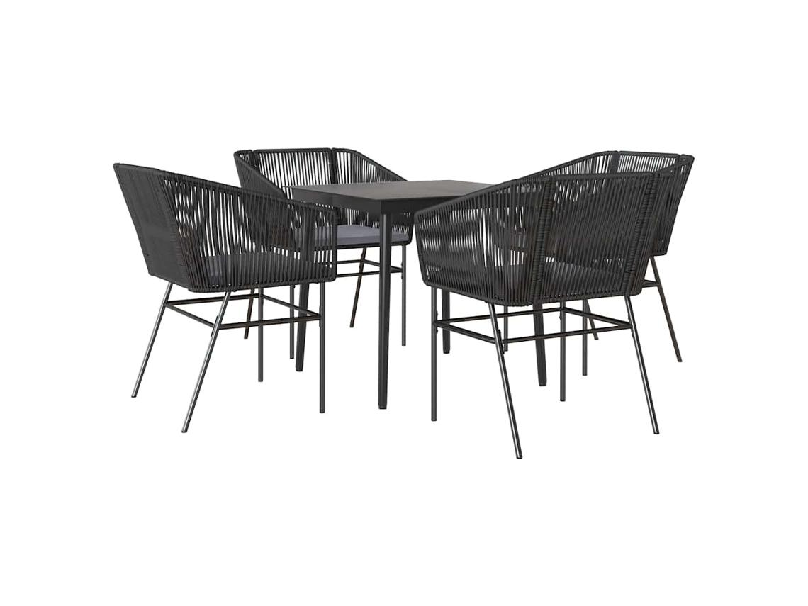 Conjunto Jantar Jardim 5 Peças com Almofadas e Vidro Vime Pe Preto MAISON EXCLUSIVE