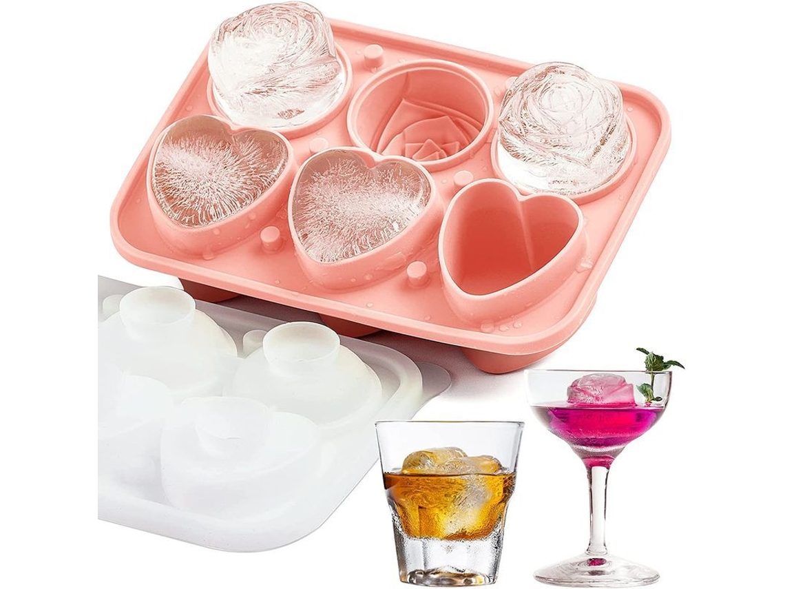 Forma de Gelo em Silicone com Tampas Funnel, Rosa e Coração | S/MARCA
