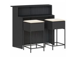 Conjunto de 3 Bar para Jardim com Almofadões Vime Pe Preto MAISON EXCLUSIVE (90x200 cm)