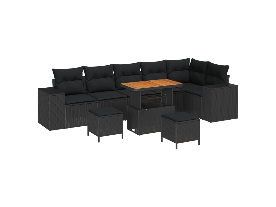 Conjunto 9 Móveis De Jardim Vidaxl Preto Vime Pe (90 X 55 X 71 Cm)