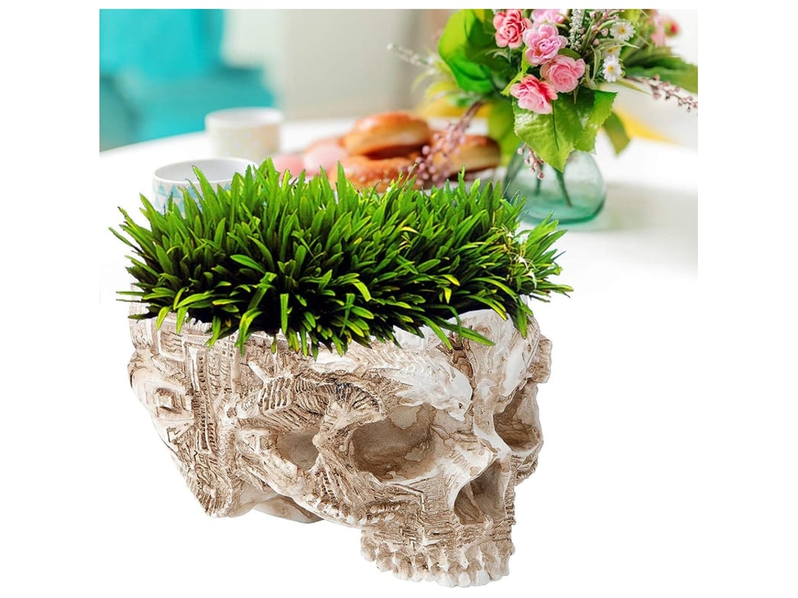 Vaso De Planta Em Forma De Crânio, Vaso Artificial De Resina Design De Personagem Esqueleto Para Halloween