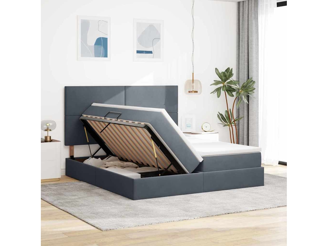 Vidaxl Cama com Armazenamento Cinza Escuro 200 X 200 Cm Veludo