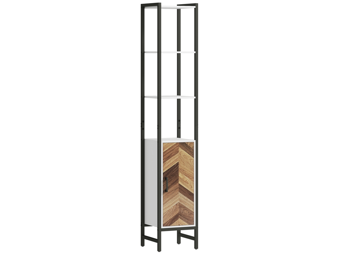 Armário Alto para Banheiro BTFORUS com 3 prateleiras, 1 porta, ajustável 30x30x170cm, branco e nogueira