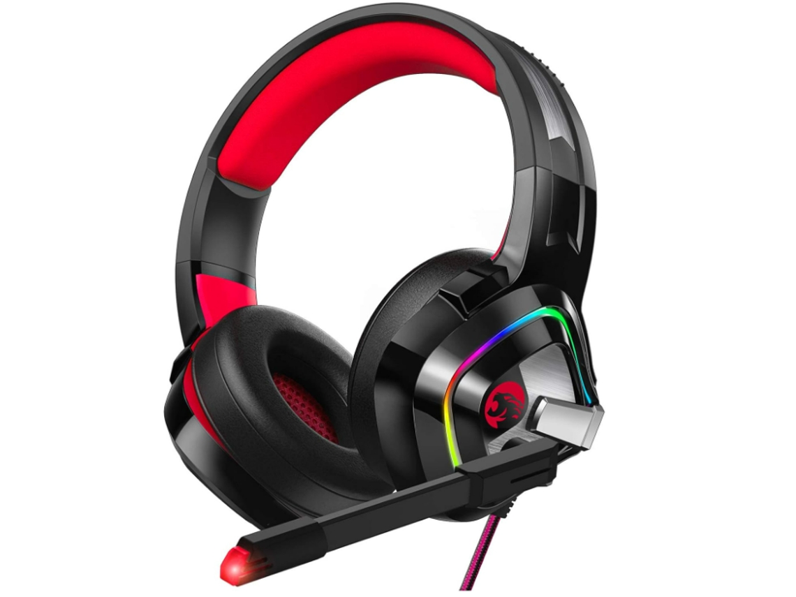 Fone Jogo Ps4/Xbox One JIAPEI com Microfone, Cancelamento Ruído, Luz Rgb, Pc, Ps4, Xbox, Laptop, Vermelho
