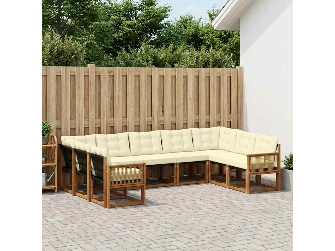 Vidaxl Conjunto De Sofás Para Exterior 9 Unid. Natural E Creme