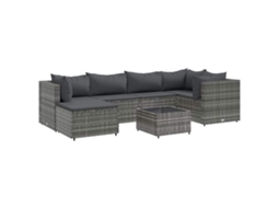 Conjunto 7 lounge de jardim c/ almofadões VIDAXL vime PE cinzento