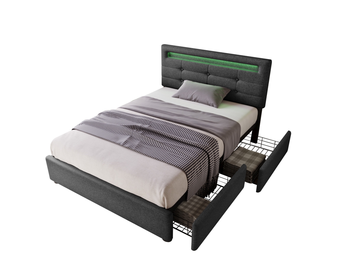 Cama de Solteiro 90x200 com Iluminação Led e Gavetas PAPRIKA