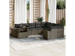 Vidaxl 10 Pcs Conjunto Sofás de Jardim C/ Almofadões Vime Pe Cinzento
