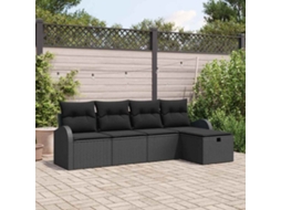 Vidaxl Conjunto de Sofá de Jardim 5 Pcs Preto Rattan Sintético