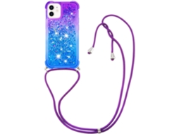 Correia Colar Líquido Fluindo Strass para iPhone 12 Mini HONGWE. Silicone Textura Macia Anti-Choque