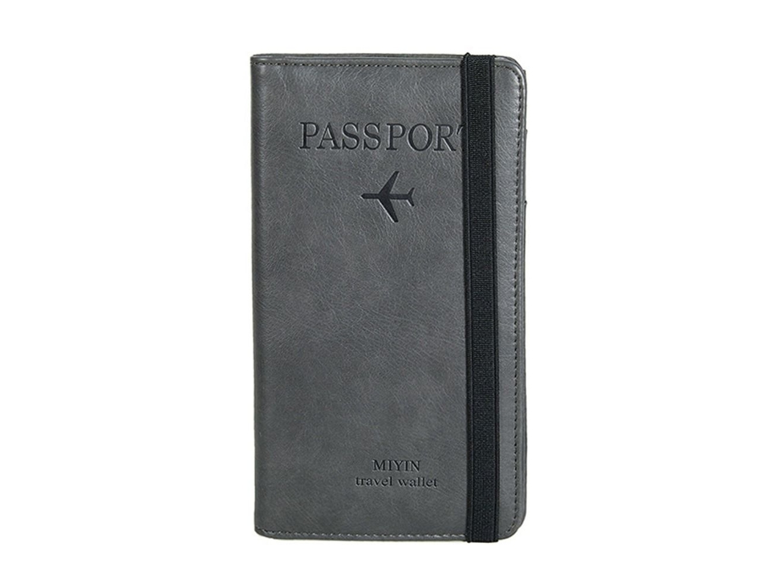 Porta-passaporte E Porta, Documentos Em Couro Cinza Com Proteção Rfid