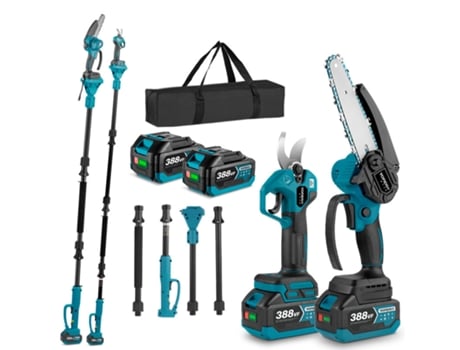 Conjunto Tesoura De Poda Telescópica E Motosserra, Vara 2 M Motosserra Brushless 6 Tesoura Elétrica 25 Mm, 2 Baterias Yofidra