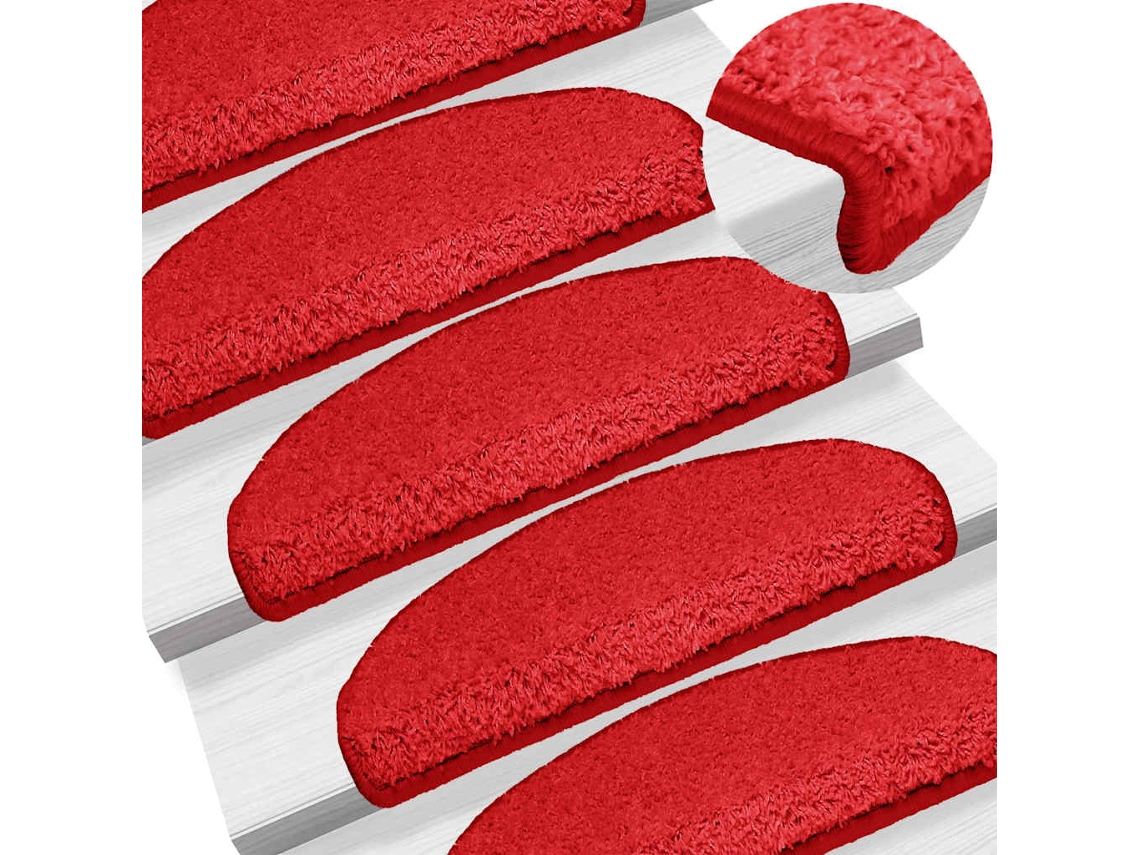 Vidaxl Tapetes De Escada 15 Peças 65x21x4 Cm Vermelho Semicircular Grande