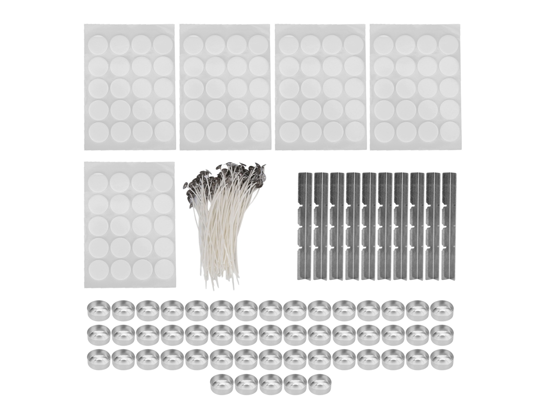 Kit de Fabricação de Velas Diy 260 Peças: 100 Mechas 15cm, Adesivos, Cascas e Suportes de Aço Inoxidável S/MARCA