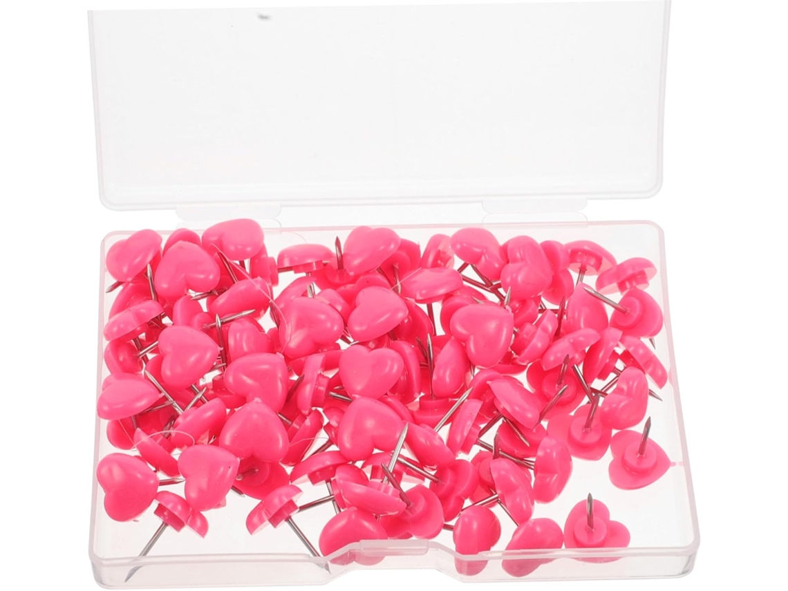 Conjunto de 100 Alfinetes em formato de coração para murais, ideais para fixar fotos em quartos, mesas e espaços diversos.