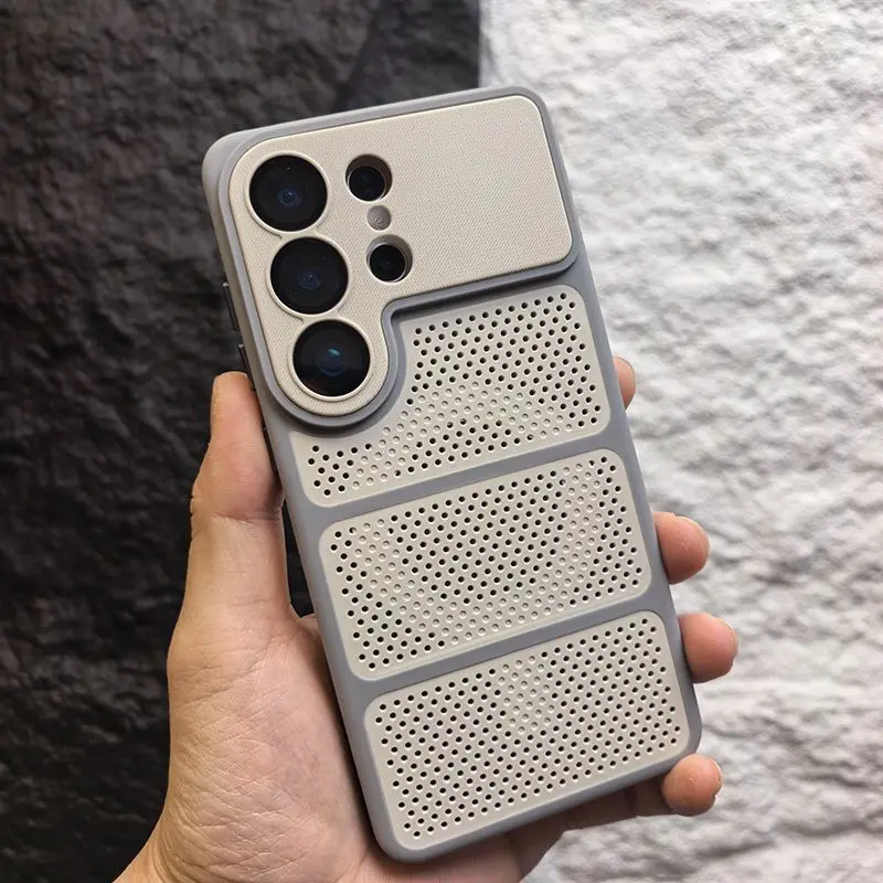 Capa Para Celular (cinza S26ultra) Com Dissipação De Calor Em Malha E Capa Traseira Rígida Magnética.