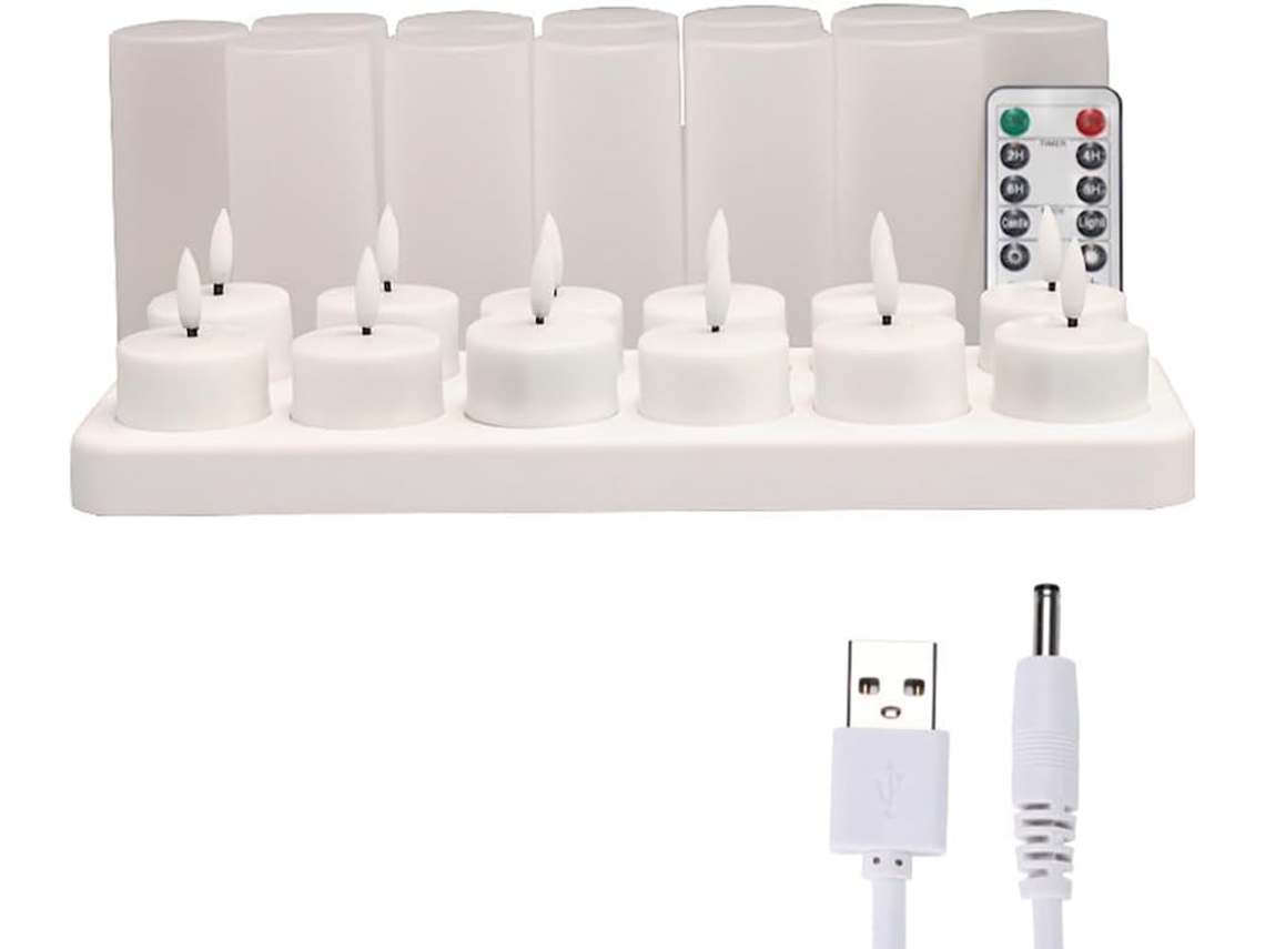 Velas Com Temporizador E Base De Carregamento, 12 Velas De Aquecimento Planas De Led, Alimentadas Po Gokoco