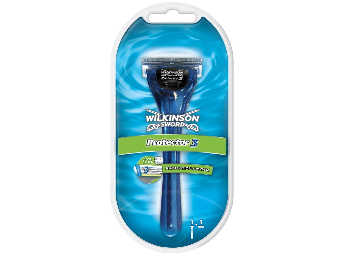 Lâmina de Barbear WILKINSON SWORD Protector  gilete para homem Pretoe  Azul