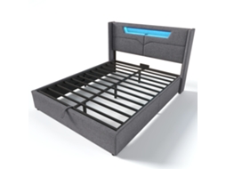 Cama de Casal Estofada 140x200 com LED, USB, Estrutura Linho PAPRIKA