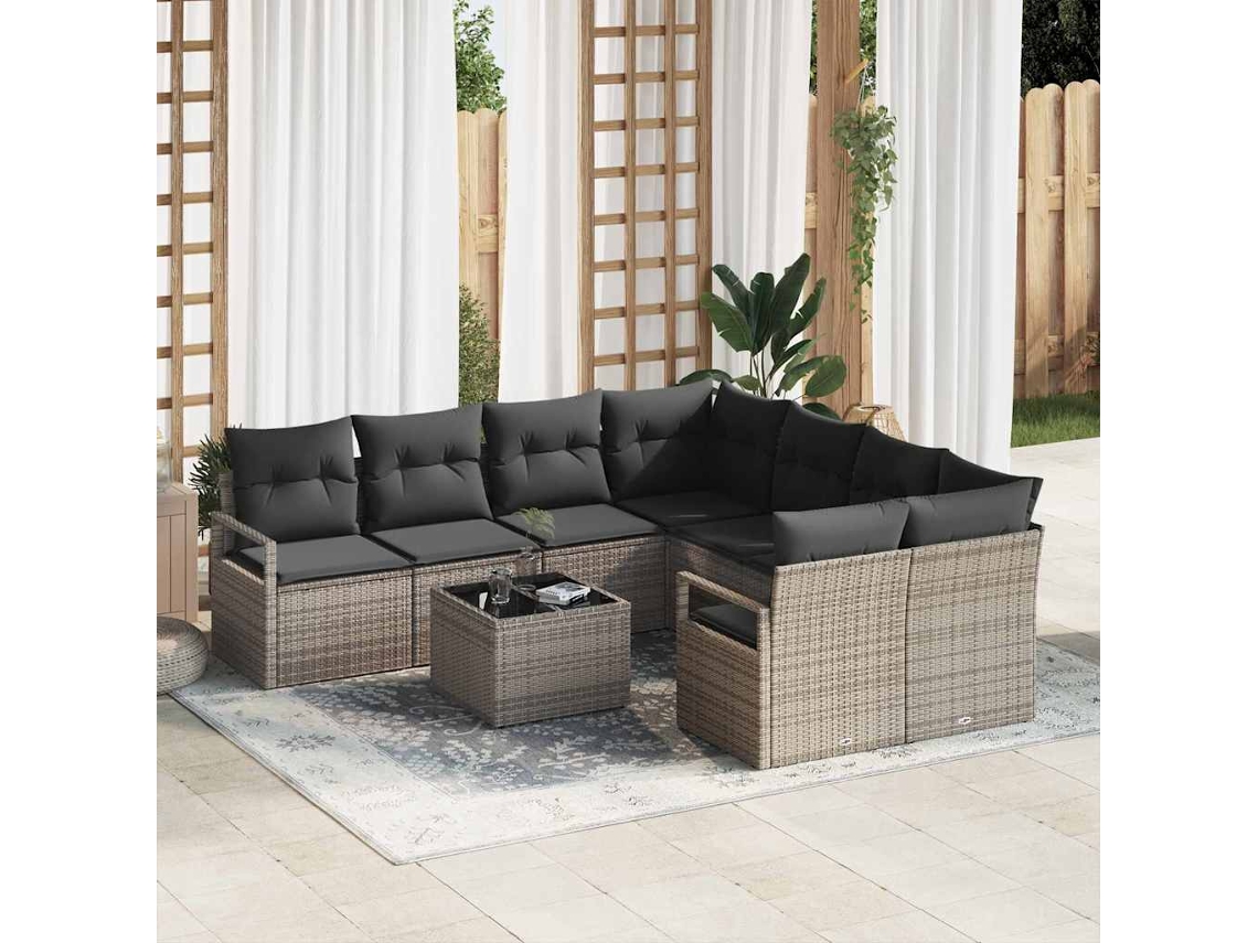 Vidaxl Conjunto De Sofás 9 Unid. 8-número De Lugares Cinzeto Vime Pe