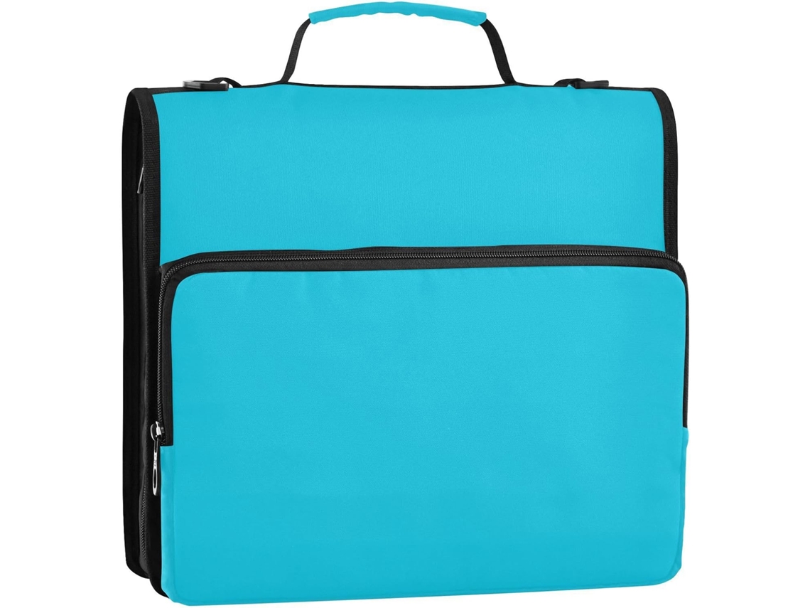 Organizador de Mesa Azul 3,8 Cm com 3 Argolas, Alça Ombro Vários Bolsos, Ideal para a Escola. Bolsa Zíper. 34,