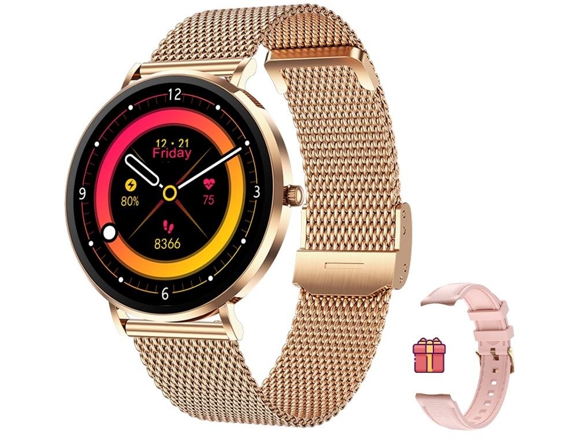 Relógio Inteligente T8pro 1.32 Amoled Com Chamada Bluetooth E Design Ultrafino Ouro Rosa Yunzii
