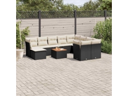 Vidaxl 11 Pcs Conjunto Sofás De Jardim C/ Almofadões Vime Pe Preto
