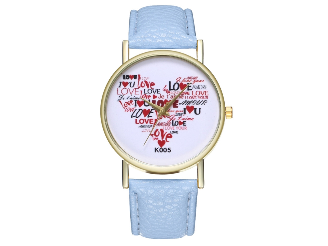 Relógio de Pulso Casal de Quartzo com Pulseira de Couro Pu Estilo Simples Azul Claro