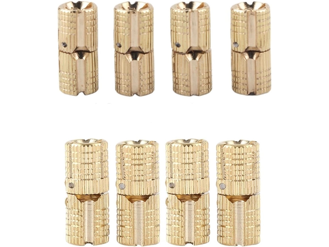 Conjunto De 4 Dobradiças Latão 8mm, 10mm E 12mm Com Ângulo De 180 Graus Para Móveis Armários 8mm