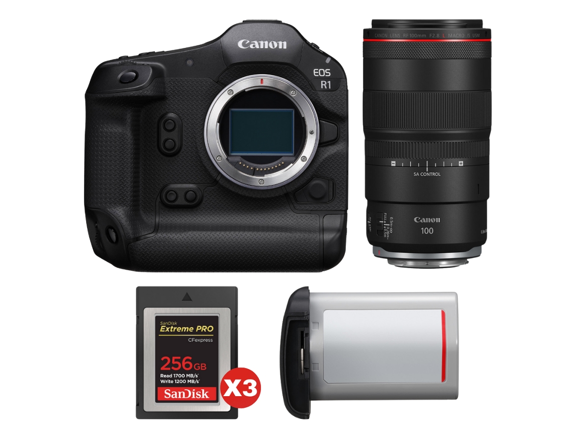 Eos R1 + Rf 100mm F/2.8 L Macro Is Usm + 3 Sandisk 256gb Extreme Pro Cfexpress Type B + Canon Lp e19 + Ebook Pricedirect CANON