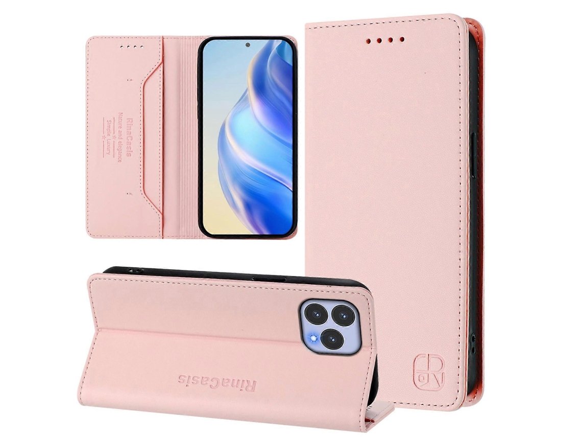 Capa De Couro Para Celular Rc01 Com Dupla Dobra Magnética E Rfid