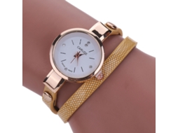 Relógio de Pulso Feminino de Moda com Pulseira de Couro Pu Estreita e Strass Bege