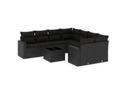 Conjunto de 9 Sofás para Jardim com Almofadões Vime Pe Preto MAISON EXCLUSIVE (9 pcs)