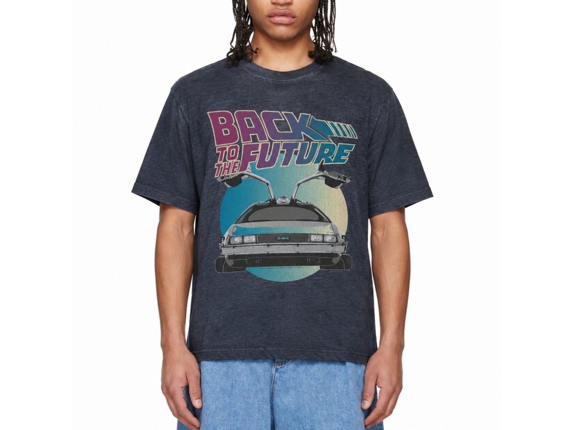 Rockinstone Back To The Future Movie Car Circle Heather Navy Adult T-shirt Size:m