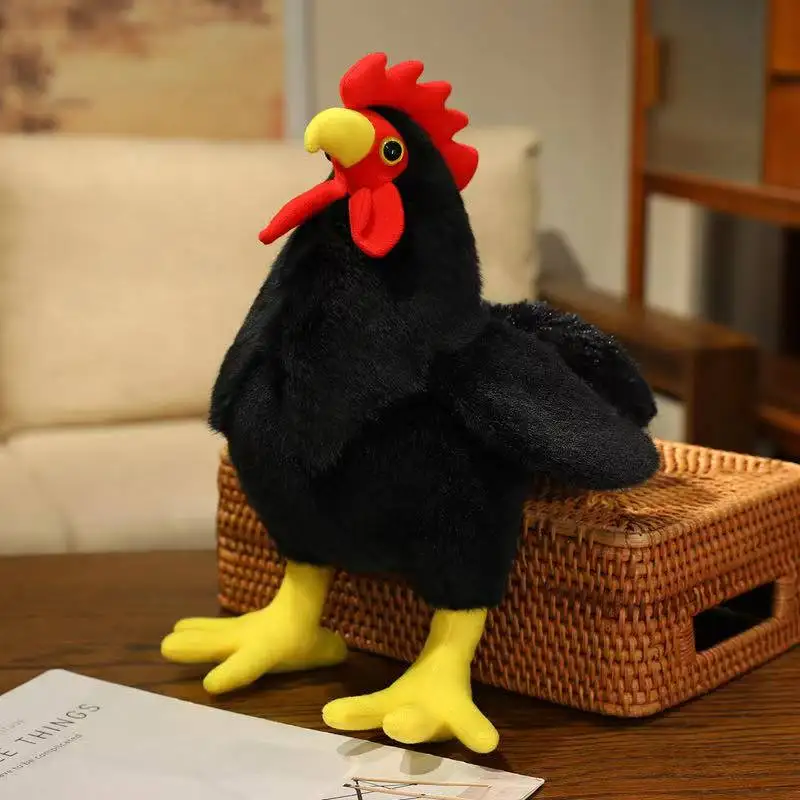 Almofada de Galo Macia, Fofa e Divertida para Decoração de Casa. MDUG (preto, 20cm)