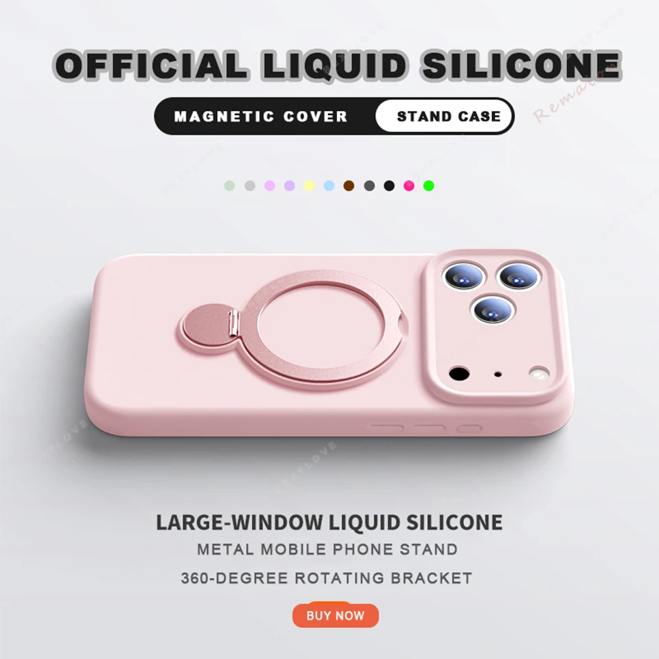 Capa De Silicone Líquido Com Suporte Magnético E Magsafe Para Iphone 14 Pro Max (rosa).