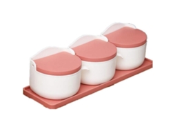 Nova Line conjunto de Potes de Tempero Criativo com Tampa e Colher para Cozinha Rosa