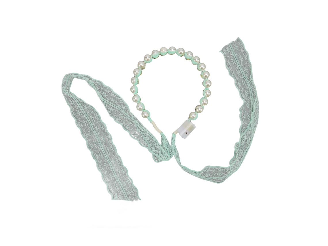 Tiara De Cabelo Elegante Com Fita De Lace, Ribbon E Pérolas Brilhantes Para Casamentos E Festas