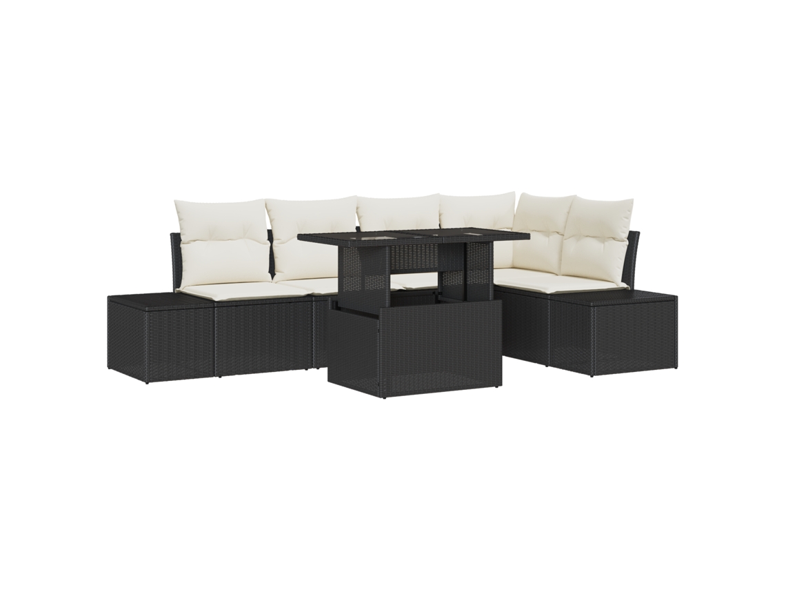 Conjunto 6 Sofá De Jardim Vidaxl Preto Vime Pe (264 X 154 X 85 Cm)