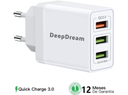 Cargador Rapido Deepdream Usb 3.0 30w ,3 Puertos, Móvil Blanco