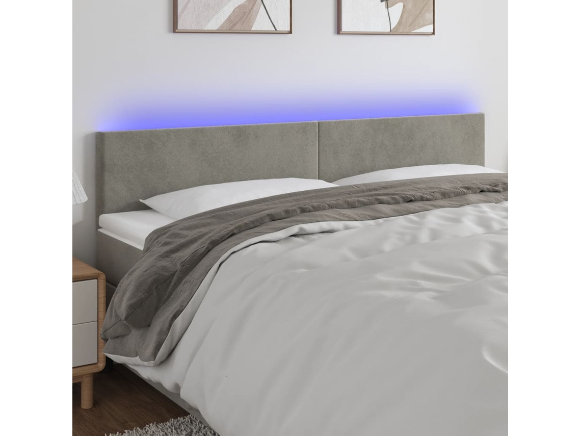Cabecero con luces LED, terciopelo, 180x5x78/88 cm, gris claro