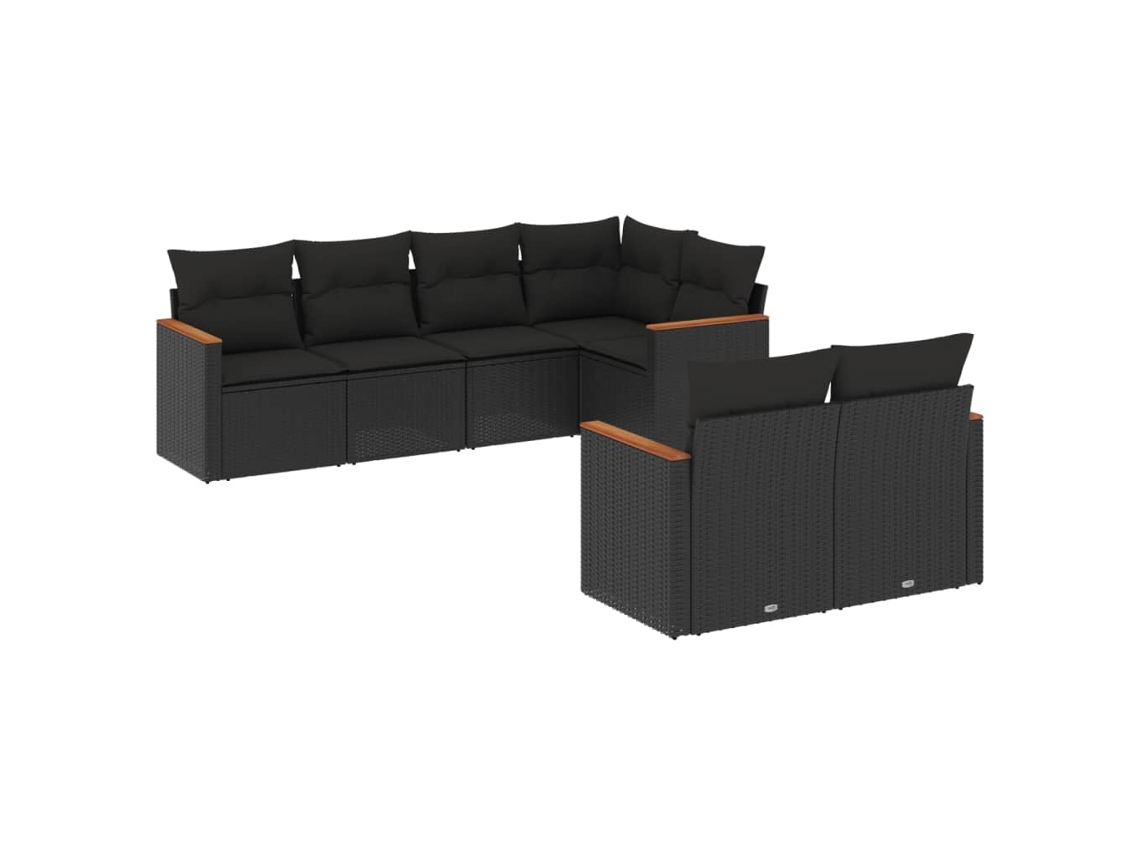 Conjunto de 7 Sofás para Jardim com Almofadões Vime Pe Preto MAISON EXCLUSIVE (7 pcs)